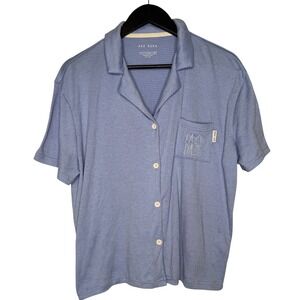 Rae Dunn Lazy Daze Pajama Set Blue Short Sleeve Button Down Shorts Womens Large